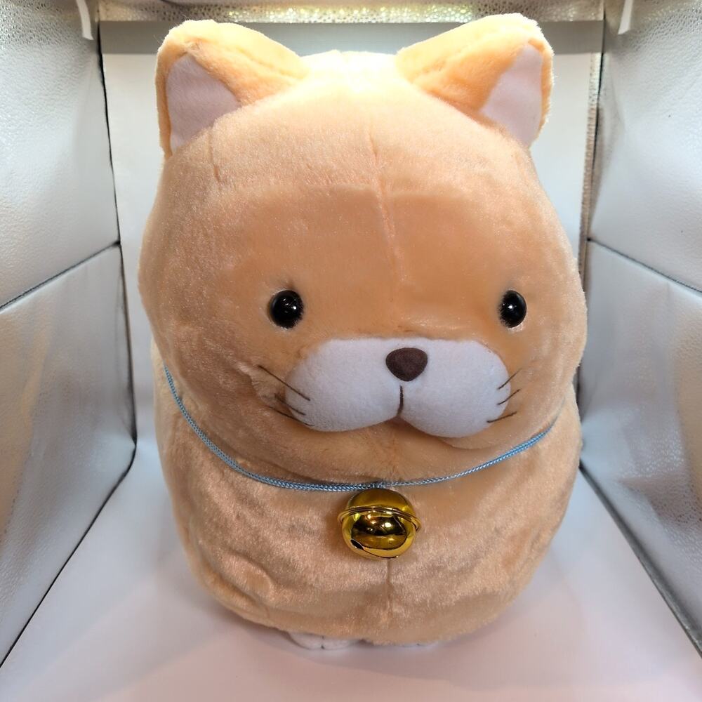 New - Amuse Hige Manjyu Plush Stuffed Animal Big Size Orange Cat Bell 15in Japan